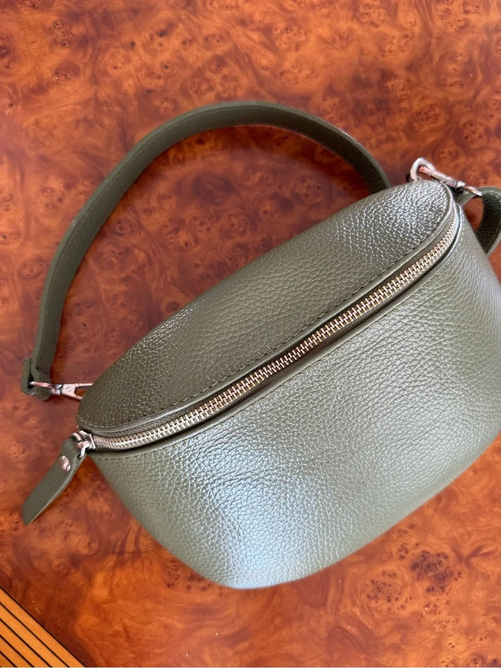 Italian Olive Green Leather Belt Bag